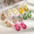 New Fashion Korean Pastoral Style Hand-woven Raffia Holiday Style Mesh Flower Earrings for Women