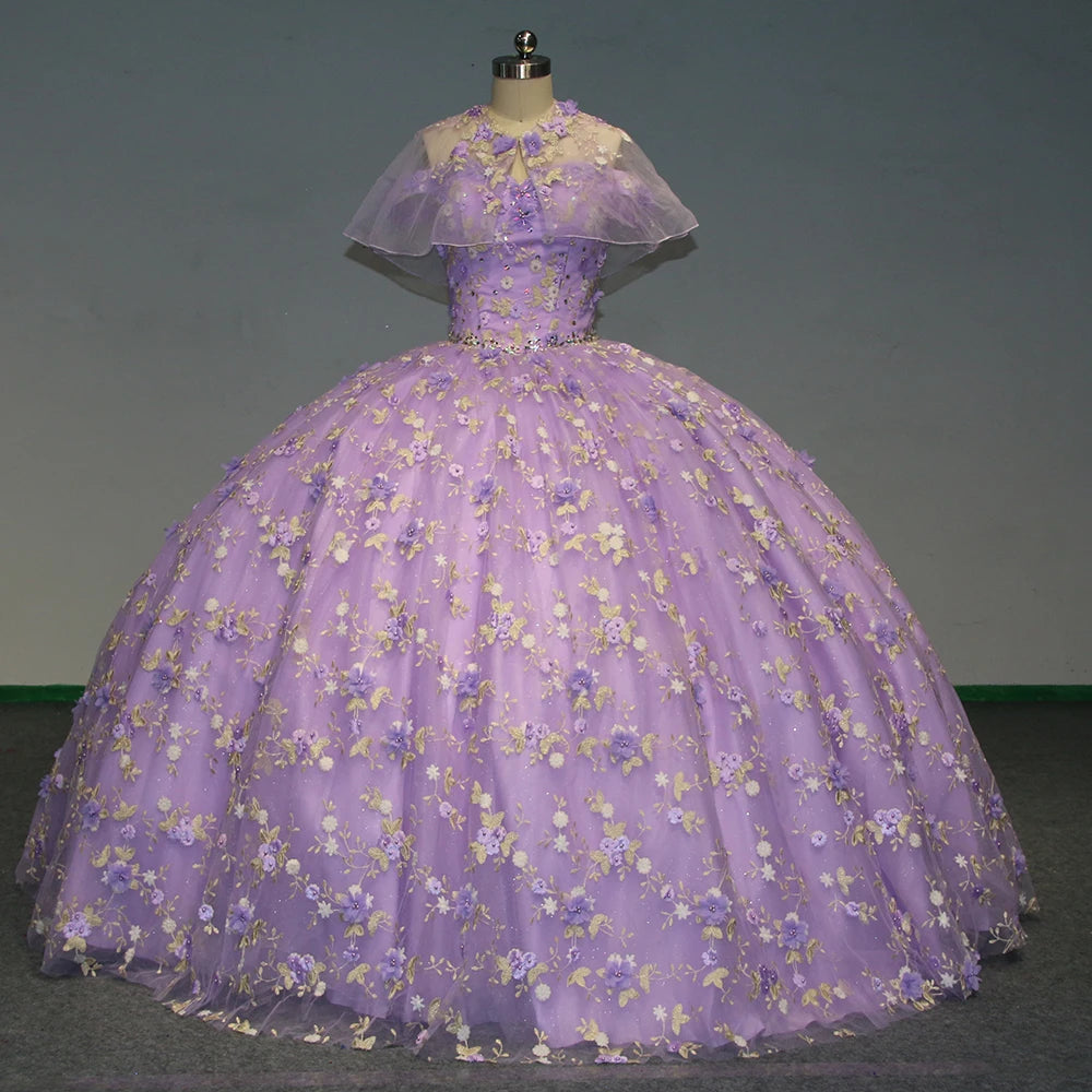 Jancember WC024 Elegant Lilac Appliqued Flower Quinceanera Dresses With Shawl