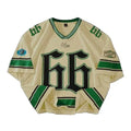Beige Green Hip Hop 66 Mesh Jersey Shirt Men Oversized Streetwear O-Neck Varsity Sports Custom Men's T-shirts Long 100% Cotton