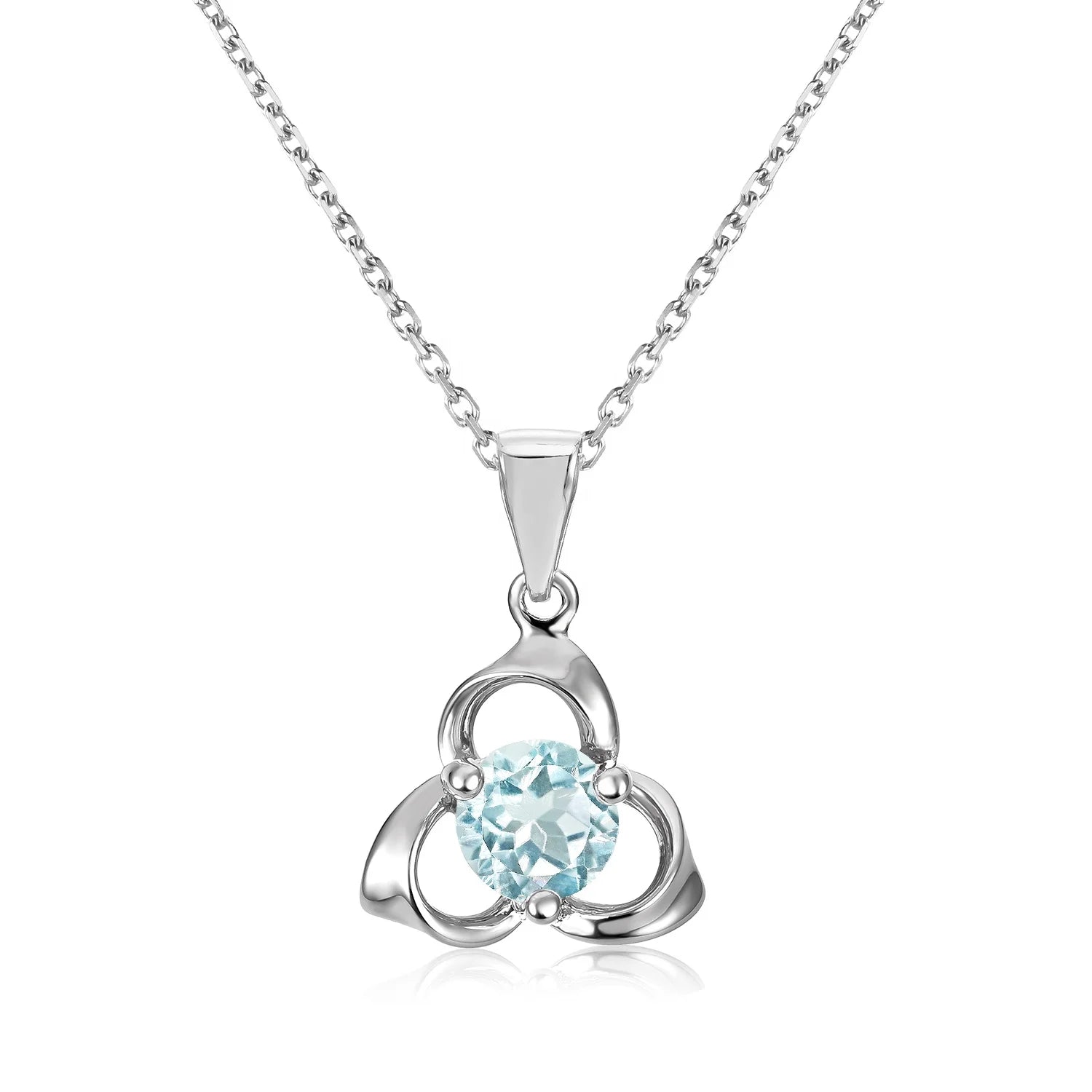 High Quality 925 Sterling Silver Natural Gemstone Blue Topaz Triangle Love Knot Pendant Necklace for Women Destiny Jewellery