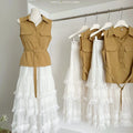 Summer Women's Casual Sets Sleeveless Tunic Bandage Top And Mesh Skirts Set Jogging Suits Wholesale
