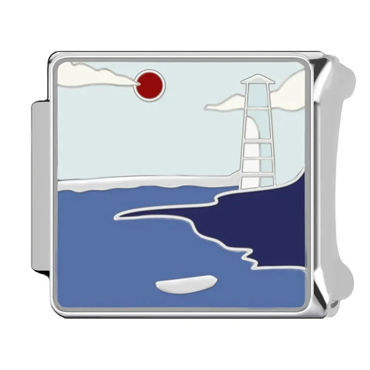 Wholesale Ocean Series Bracelet Charm New Style Classic Design Sunset Seaside Lighthouse Module 9mm Charm Bracelet