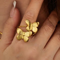 2023 New Trend 18K Gold Plated Double Butterfly Open Rings Stainless Steel Fashion Jewelry for Women