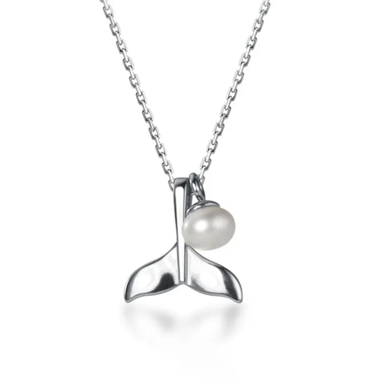 2023 Minimalist Fashion 925 Sterling Silver Mermaid Pearl Pendant Mother and Daughter Jewellery Short Necklace Women