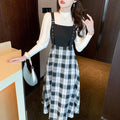 Fall Casual 2 Piece Set for Women Top And Plaid Hand-Painted Knitted Set Clothing Wholesale