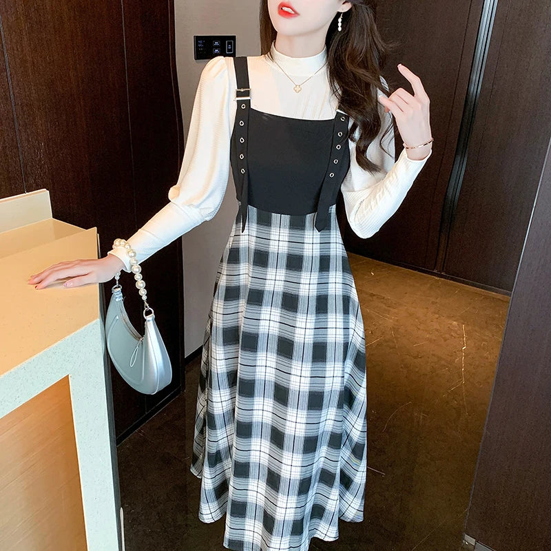 Fall Casual 2 Piece Set for Women Top And Plaid Hand-Painted Knitted Set Clothing Wholesale