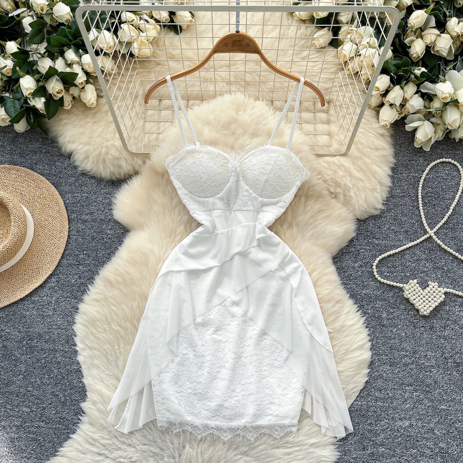 2025 Summer Y2K Strapless Casual Mini Dress for Women Empire Patchwork Mesh Dress
