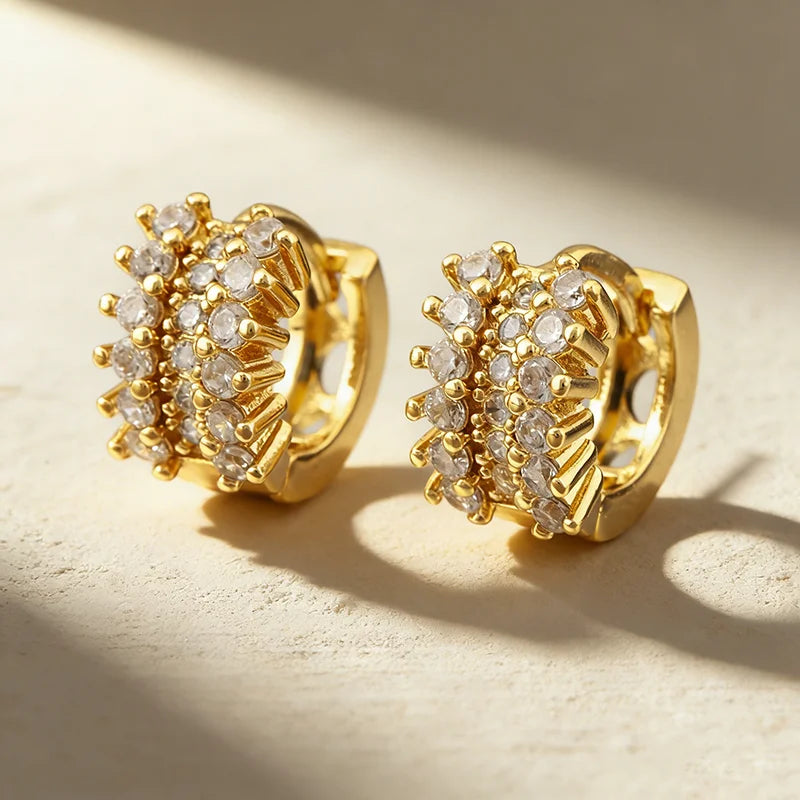 QIKU Wholesale European Fashion Minimalist Valentine Fancy Gold Plated Zircon Earrings for Women