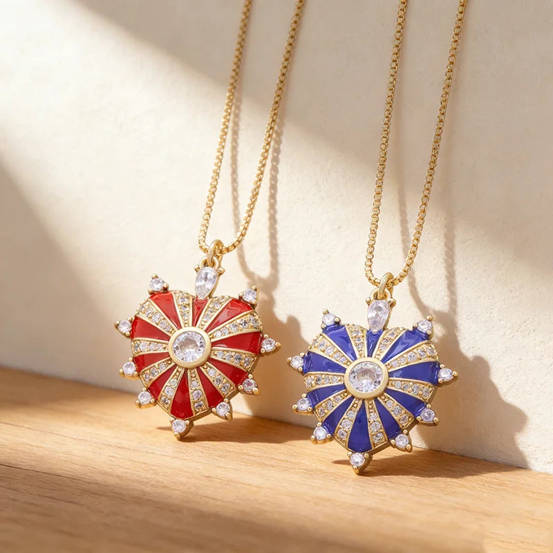 QIKU Fashion 4 Color Oil Droplet Heart/Star Shape Pendant Women Necklace Zircon Copper Charm Jewelry Wholesale Price Customized