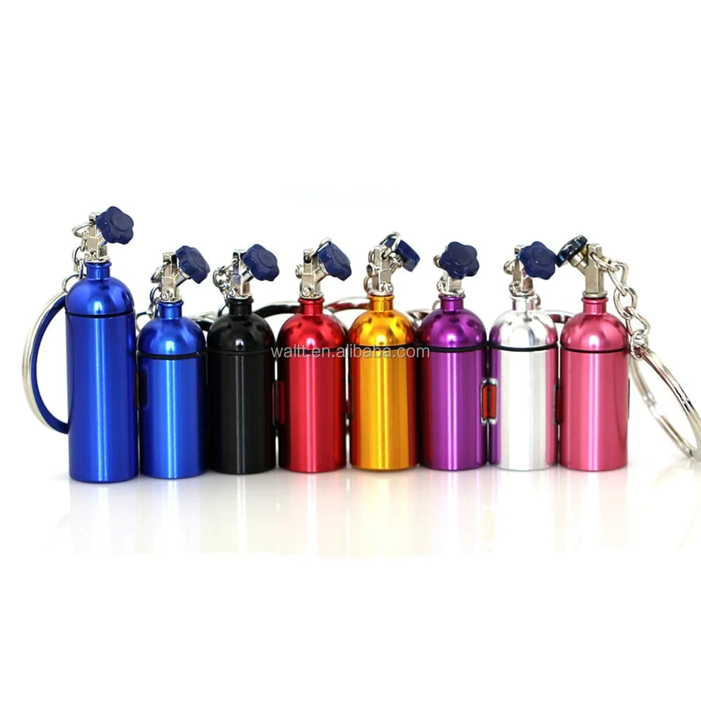 Creative New Bottle Keychain Keyring Keyfob Stash Pill Box Storage Nitrous Oxide Systems Keychain Urn