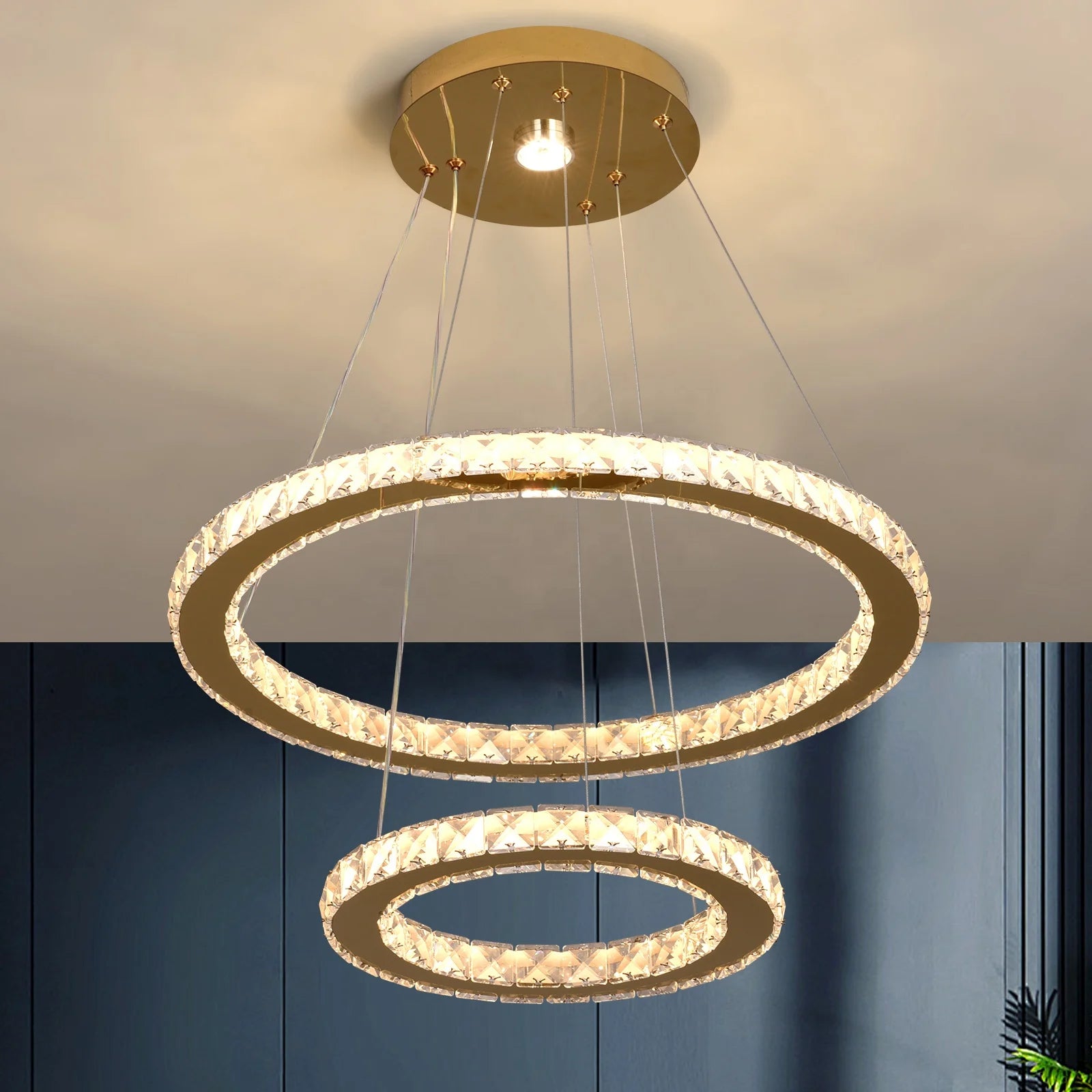 Modern Luxury 2 Rings Circle Chandelier Pendant Light Loft Apartment Crystal Ceiling Chandelier Lamp Manufacturer