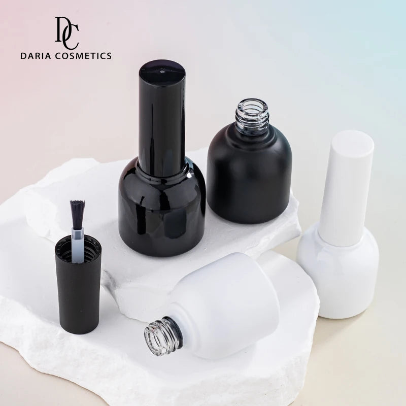Customized Logo 12ml Round Matte/Glossy Black White Glass Empty Gel Polish Bottle with Cap and Brush