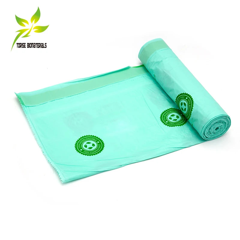 30L Eco Friendly Compostable Biodegradable PBAT Material Drawstring Garbage Bags Custom Logo Shrink Bag Supermarket Free Sample MegaBDM