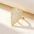 QIKU Luxury Full Crystal Heart Shape Adjustable Opening Ring Gold Color Copper Zircon Charm Finger Jewelry Gift Women Girlfriend