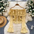 Summer Full Sleeve Vintage Blouses Women Flare Sleeve Solid Ruffles Shirts Ladies Elegant Tops Clothes Women Wholesale