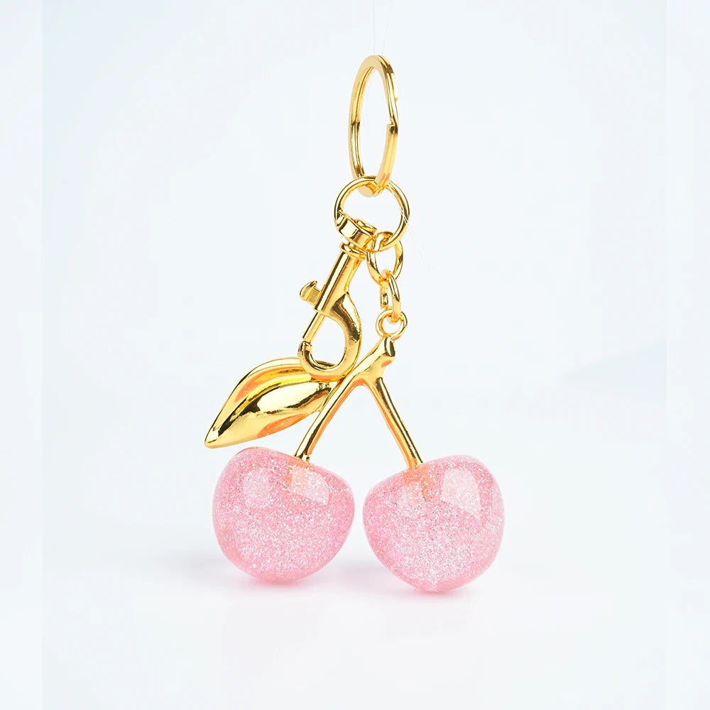 Hot Sale Custom Colors Cartoon Cherry Keychains with Glass & Resin Metal Leaf Design No MOQ Protection Feature
