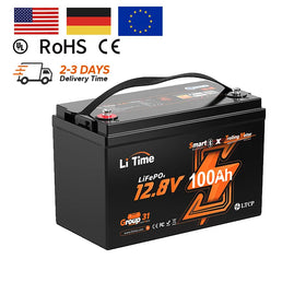 EU US STOCK 12.8V 100Ah Batterie Solaire 100A BMS Smart APP LiFePO4 Lithium Battery for Marine Trolling Motor RVs Off-Grid