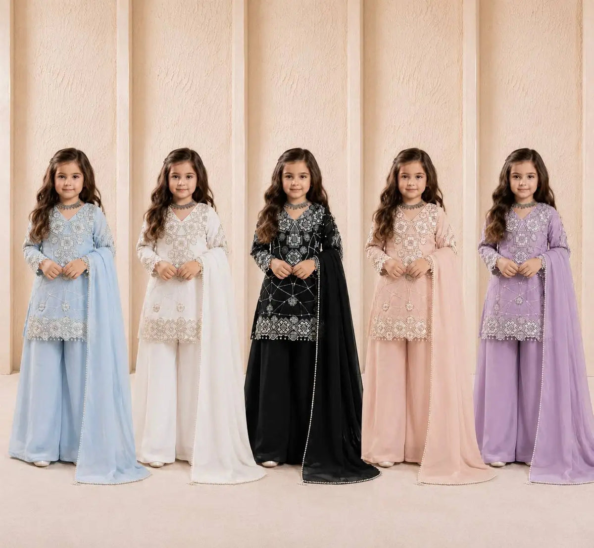 Premium Girls Festival Wear Fox Georgette Palazzo Suit Set with Heavy Embroidery for Export Buyers MegaBDM