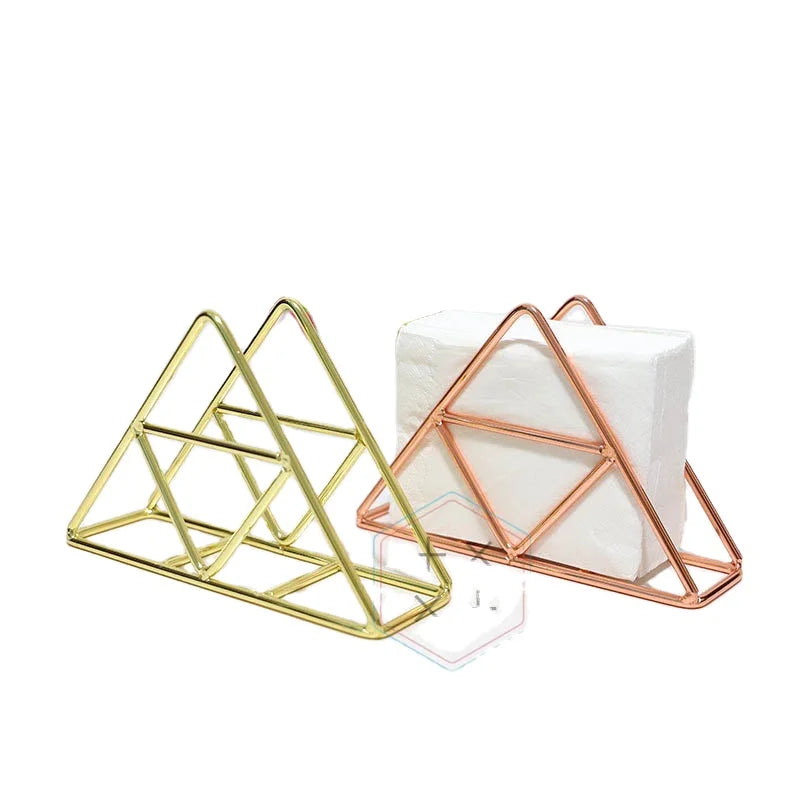 Triangular Rose Gold Stainless Steel Modern Paper Stand Napkin Holder for Hotel Kitchen Dining