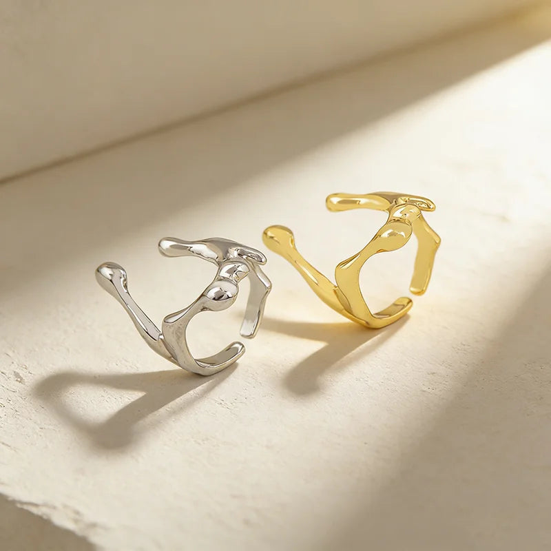 QIKU Wholesale Gold Plated Adjustable Copper Hip Hop Rings Geometric Minimalistic Fashion Rings for Men Women