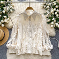 Autumn Full Sleeve Vintage Mesh Blouses Women Solid Shirts Ladies Retro Tops Clothes Women Wholesale
