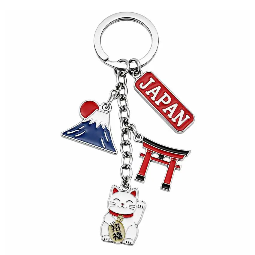 Bespoke Japan Tourist Metal Charm Keychain with Multi-charms Mt. Fuji Torii Gate for Cultural Travel Souvenirs MegaBDM