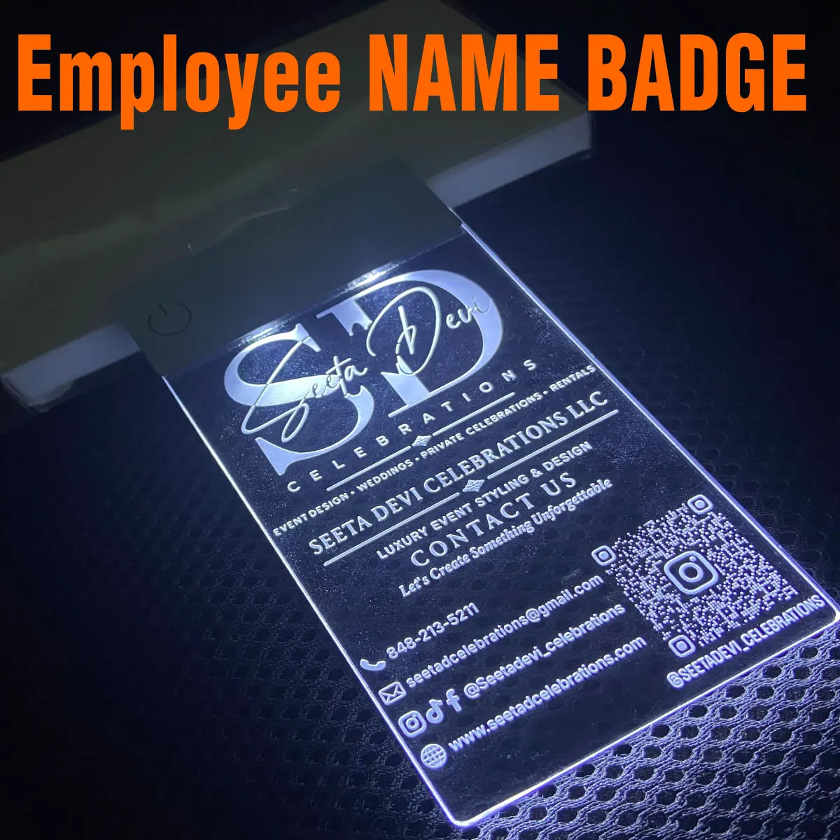 Employee Light-Up Transparent Acrylic Name Badge 60x120mm 3mm Thick Custom Logo Personalized Staff Office Hotel School ID OEM MegaBDM