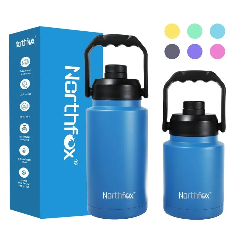 304 Stainless Steel Double Wall Vacuum Insulated Flask 40oz 64oz Leak-Proof BPA-Free Eco-Friendly Handle Lid Modern Design