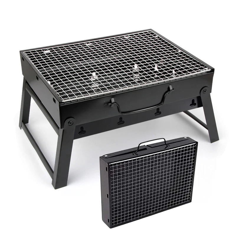 Portable Single-Burner Stainless Steel Charcoal BBQ Grill Indoor Outdoor Camping Picnics Kitchen Baking Folding Design