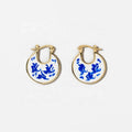 Vintage Womens Blue And White Porcelain Jewelry Ethnic Marble Blue Enamel Oil Drip Ceramic Huggie Hoop Earring