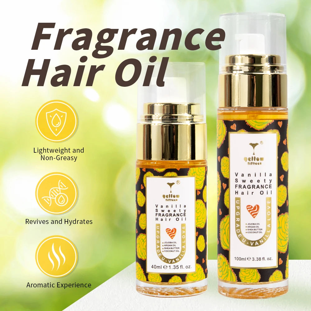Professional Vanilla Fragrance Hair Oil with Jojoba Argan Coconut Oils Revive Hydrate Detangle Hair Wigs Extensions Silky Shine