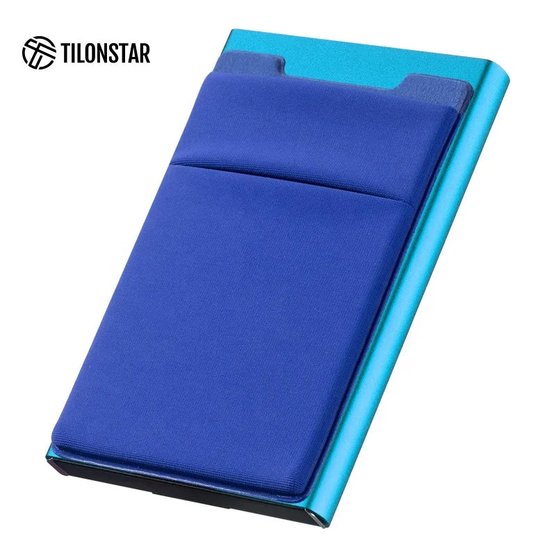 TILONSTAR TWM109b Men's Pocket Mini Wallets Aluminum Pop up Credit Card Wallet RFID Card Holder