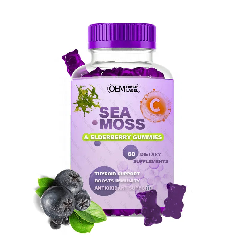 Private Label Sea Moss Elderberry Gummies Vitamin C Zinc Strength Detox Energy for Adult and Kids