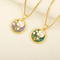 Vintage Impressionist Monet Garden Trendy Artistic Enamel Floral Pearl Pendant 18K Gold Plated Women's Jewelry Daily Wear