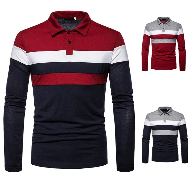 China Bangladesh Factory Price OEM Customized Logo Embroidery Two Tone Splicing Long Sleeve British Style Men Polo Shirt MegaBDM
