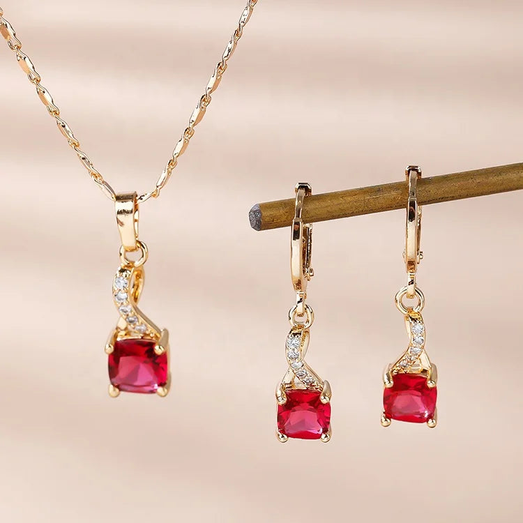 18k Laminated Gold Wholesale Jewelry Christmas American Natural Stone Fashion Women Earring Necklace Jewelry Sets