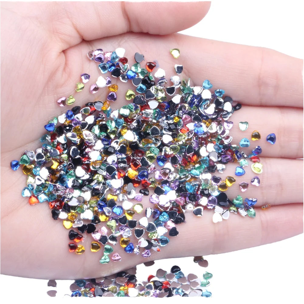 Hot Sale 3mm Heart Shape Acrylic Rhinestones 10000pcs Flat Back Flat Facets Nails Art Glue DIY Jewelry Making Bags Gem