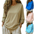 China Bangladesh Factory Price OEM Customized Logo Embroidery Plus Size Womens Casual Loose Long Sleeve Round Neck CVC T Shirt