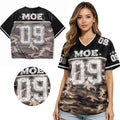 Custom Camo Women Team Uniform Rhinestone V Neck Crystal American Football Jersey Polyester Mesh 220GSM OEM Private Label Bulk
