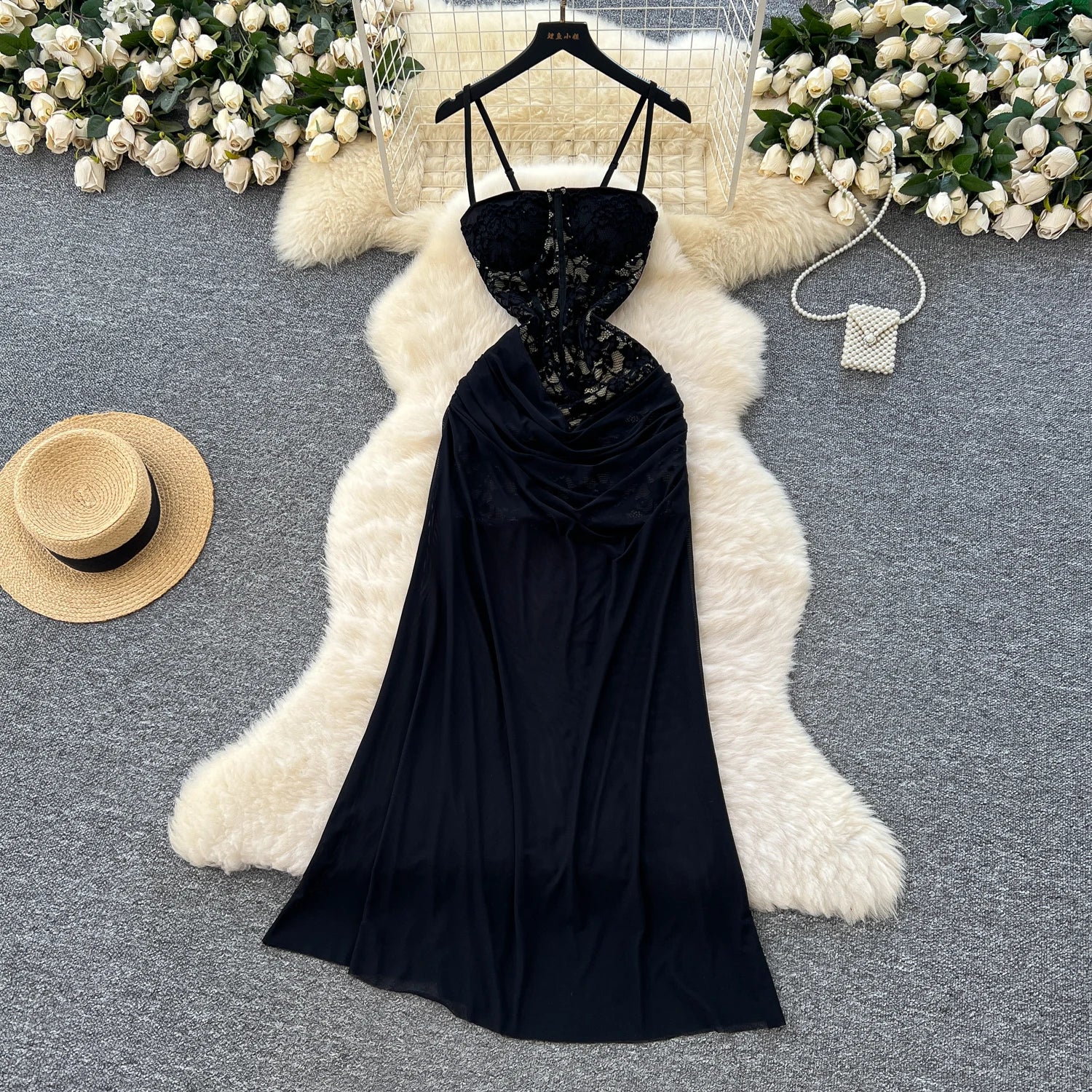 Summer Y2K Strapless Tunic Casual Midi Dress For Women Empire Patchwork Mesh Dress