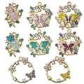 Rhinestone Butterfly Wreath Charm Gold Tone Enamel Floral Branch Pendant for Spring Garden Brooch Pin MegaBDM