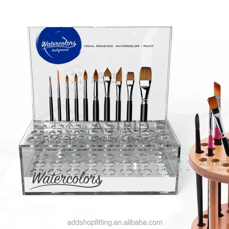 Custom logo Size Sign Stand case Paintbrush Display Acrylic Pen Holder for Store