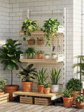 Plant Shelf with Pegboard & Hooks 3-Tier Wooden Rolling Plant Stand with Storage Box Metal Frame Plant Rack with Wheels MegaBDM