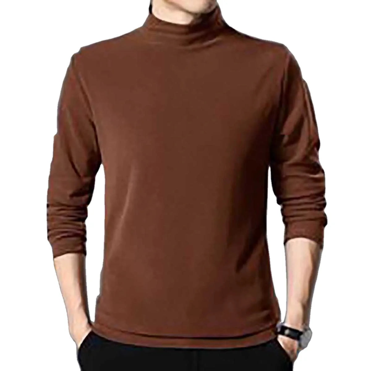 OEM Custom Logo Design Men's Long-Sleeved Velvet Double-Sided Sweatshirt Half-High Collar Sanding All-Match Anti-Shrink T Shirt