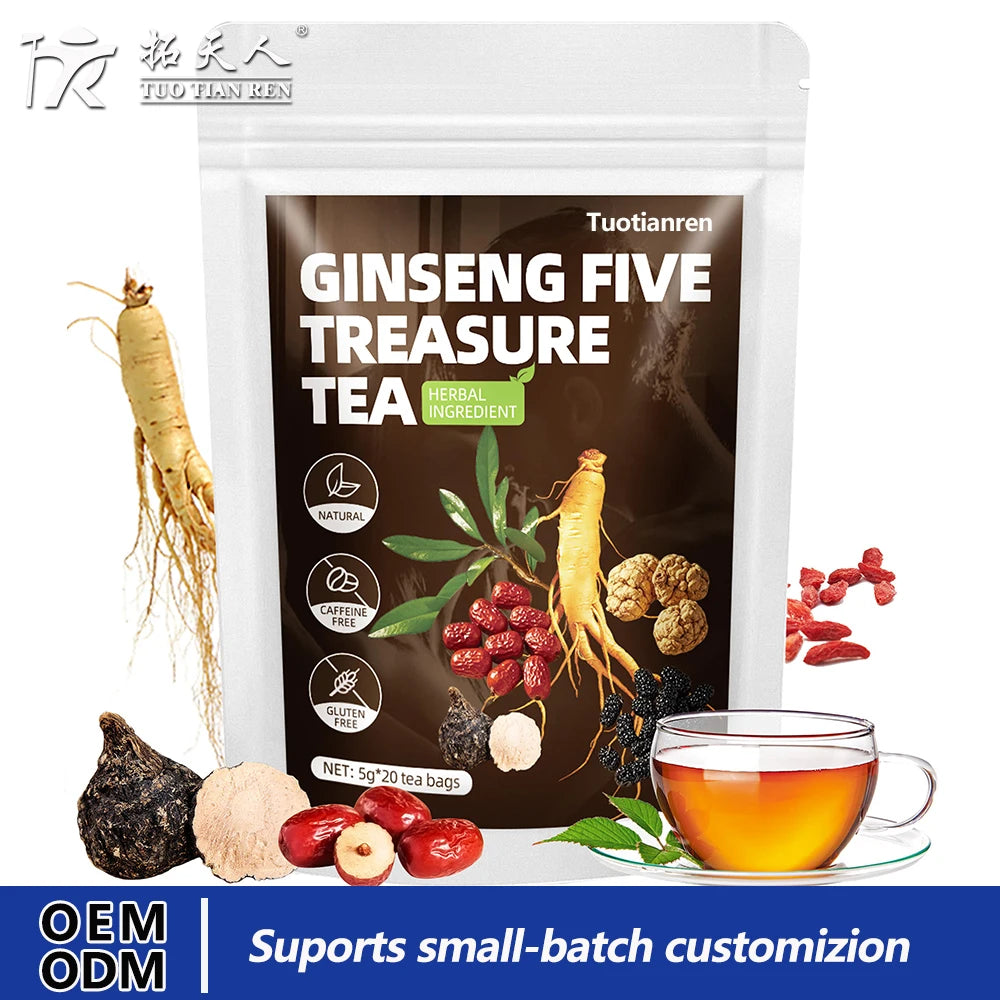 Blended Five Treasure Premium Health Tea Ginseng Maca Flavors Carefully Steamed Rich Aroma Individually Packed 5g*20 Tea MegaBDM