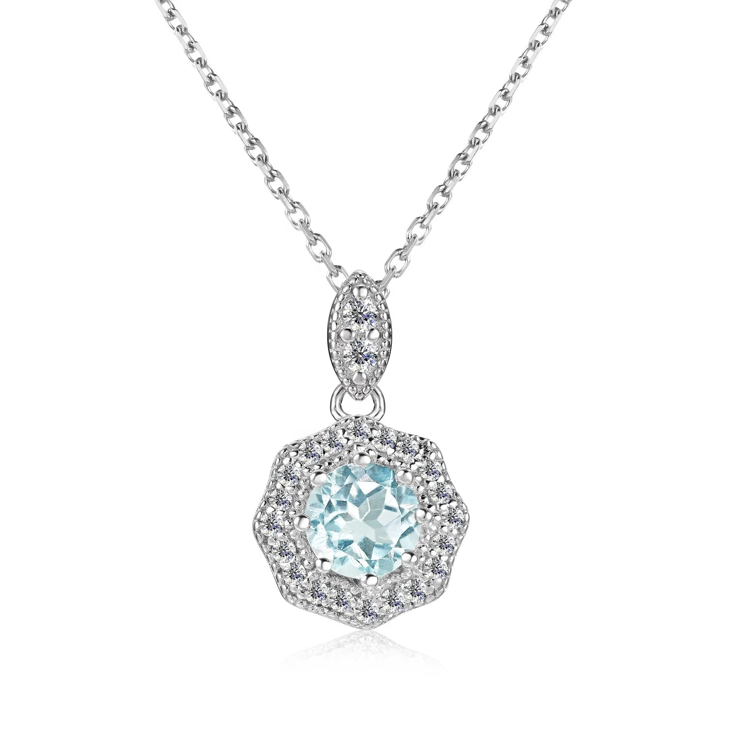 2022 Women Jewelry Natural Stone Sky Blue Topaz 925 Sterling Silver Vintage Geometric Pendant Necklace Destiny Jewellery