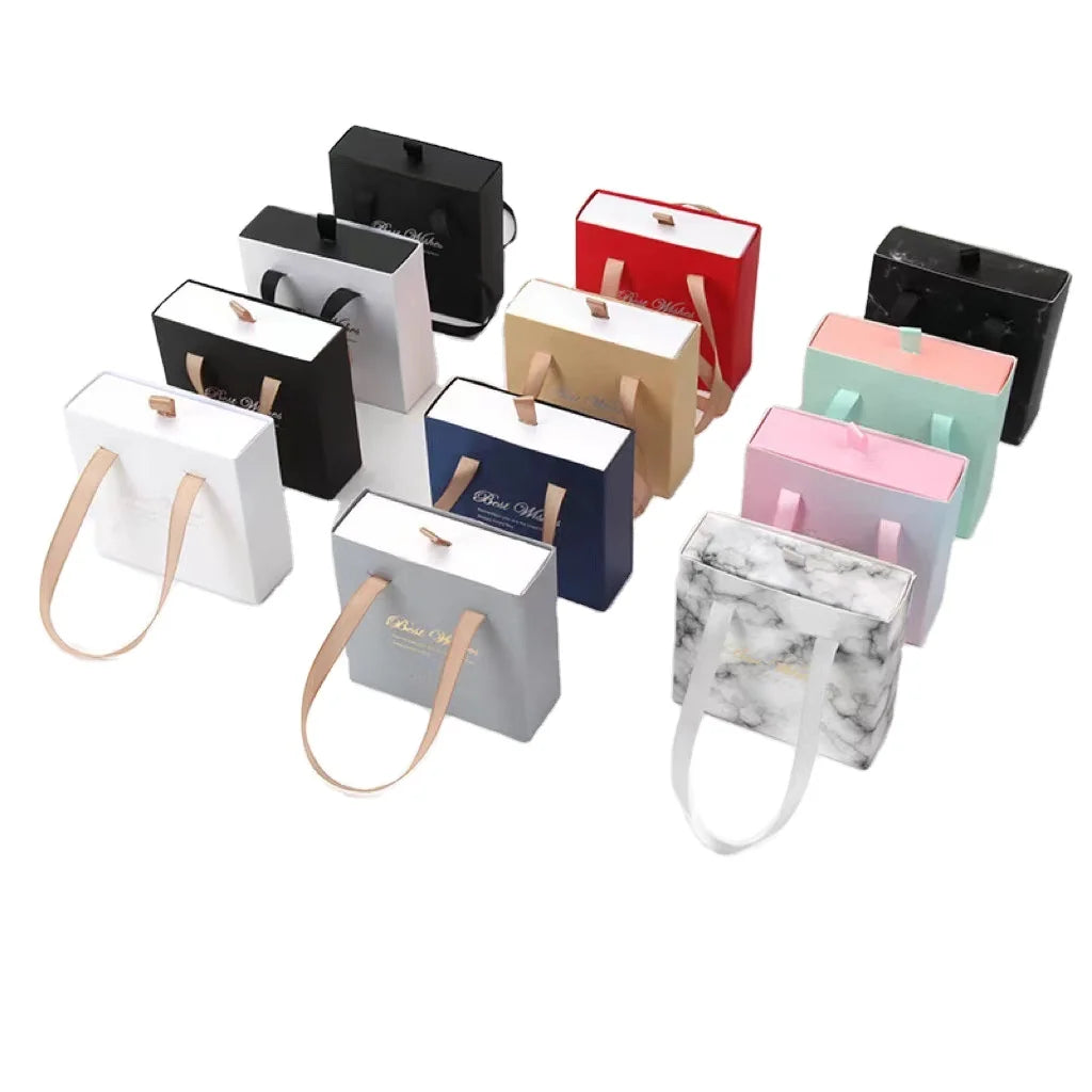 MU Cheap Drawer Jewelry Box Gift Ring Earrings Paper Box Macaron Color Portable Handle Packaging Gift Bag Boxes