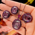 New Vintage Gothic Ruby Colored Gem Jewelry Set Black Gold Plated Pendant Necklace Earrings Ring Retro Royal Style Women Jewelry MegaBDM