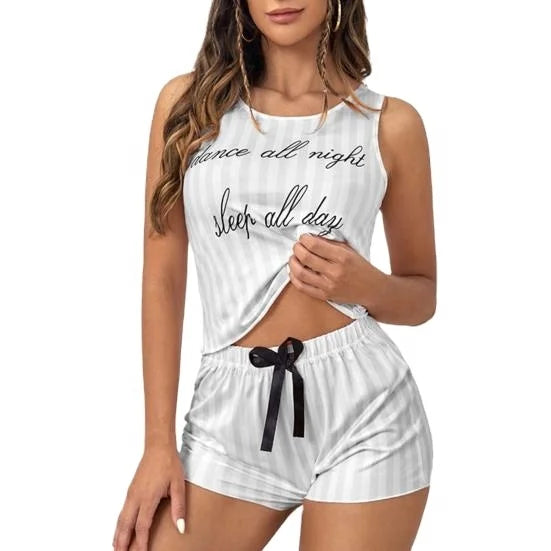 Ladies High Quality Knitted Jersey Cotton Pajamas Set Custom Pattern Letter Printed Short Sleeve Sleep Wear for Autumn Spring