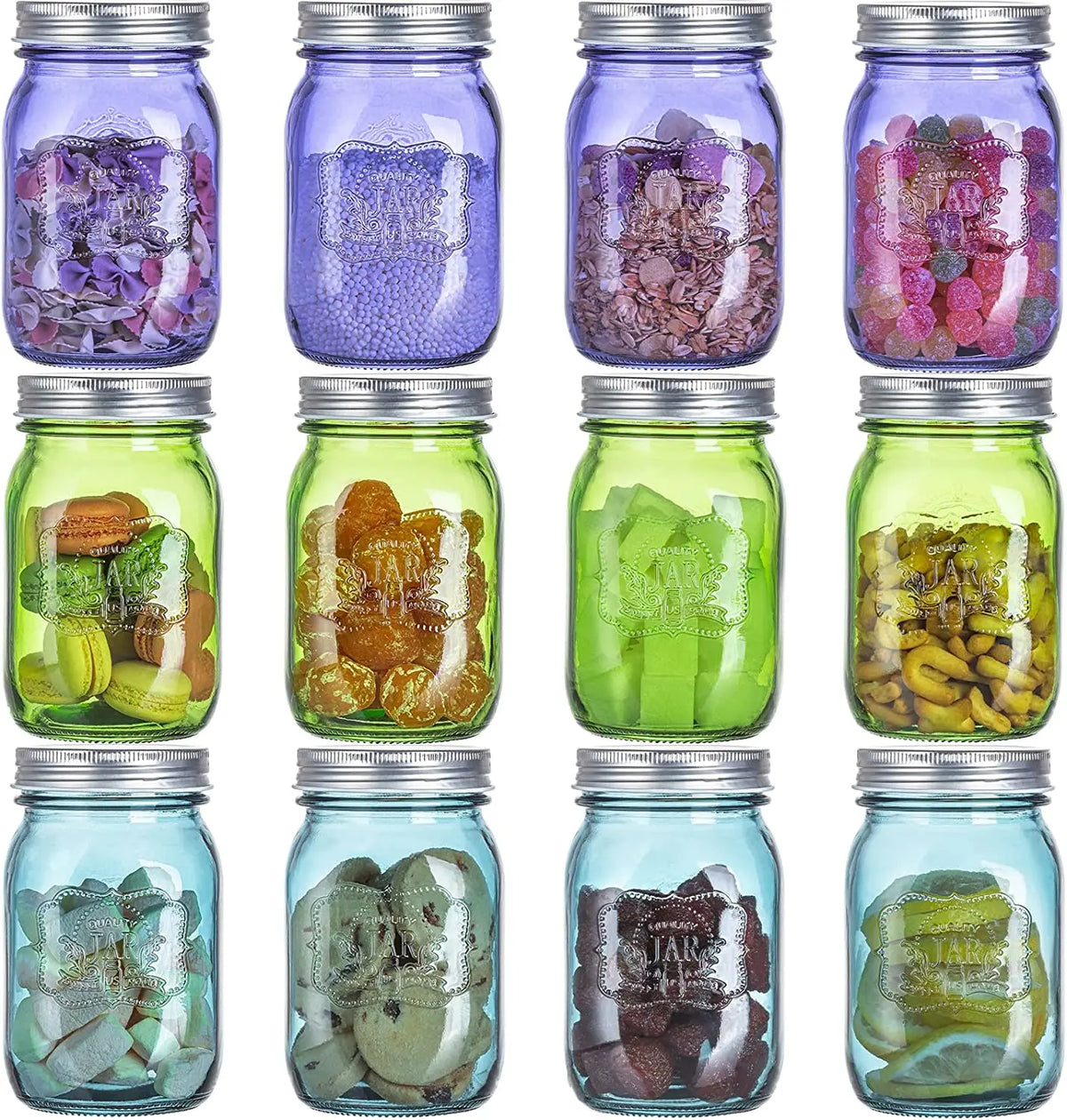 16oz Colorful Airtight Metal Lid Mason Jar Glass Storage Jars for Kitchen for DIY Crafts & Present Giving Food Storage Container MegaBDM